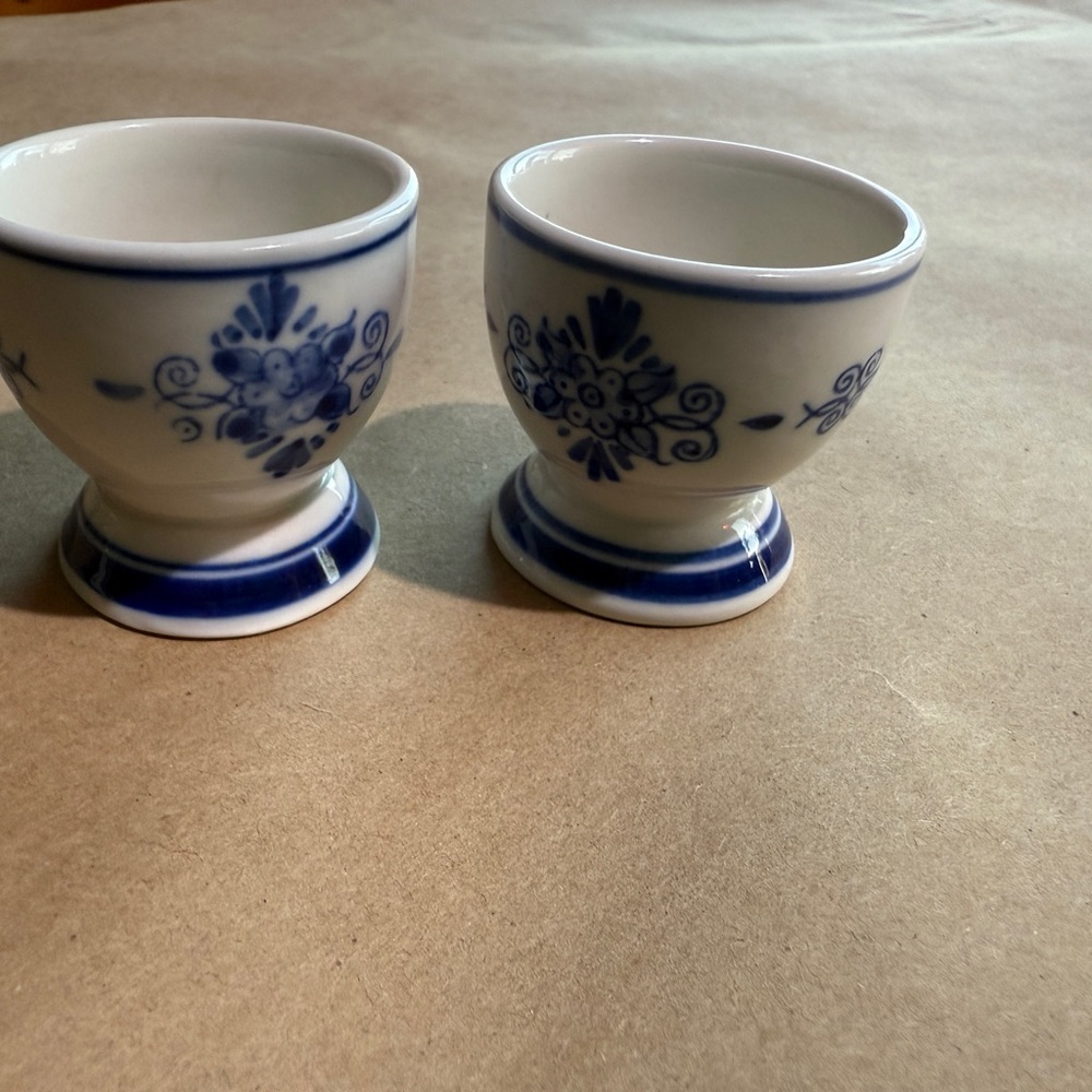 Delft Blue and White Floral Egg Cups